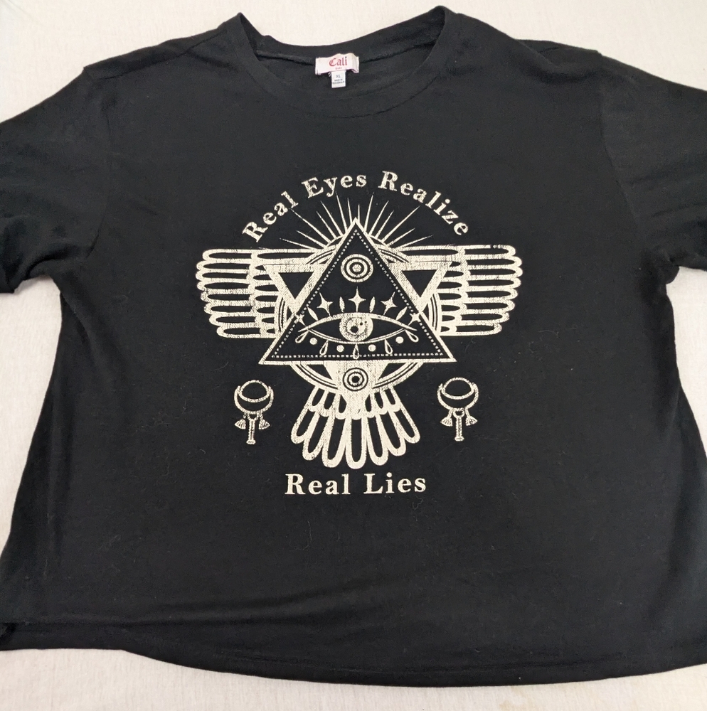 Real Eyes, Realize, Real Lies Illuminati Eye Black Tee Cali Baby XL - Picture 1 of 6